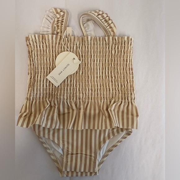 NWT - Quincy Mae skirted latte stripes swimsuit - Picture 3 of 3